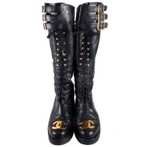 chanel boots black and gold|knee high Chanel boots.